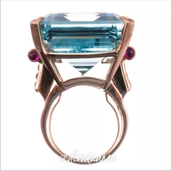 10.4Ct Aquamarine Rose Gold Cocktail Ring Stunning - Picture 2 of 8